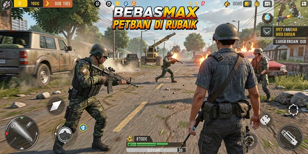 Tangkapan layar gameplay BEBASMAX yang menampilkan pertempuran mendebarkan.