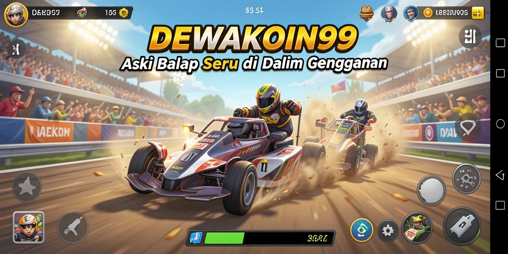 Tampilan gameplay seru di DEWAKOIN99 dengan balapan cepat dan menegangkan.