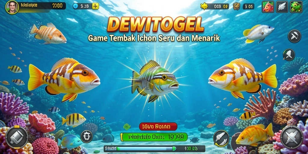 Tampilan gameplay seru pada DEWITOGEL dengan aksi tembak ikan.