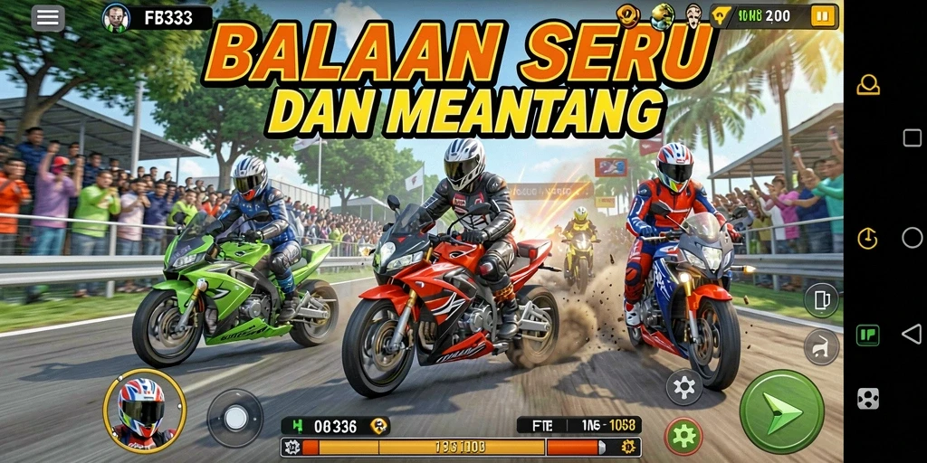 Tangkapan layar FB333 menampilkan balapan cepat dan menegangkan.