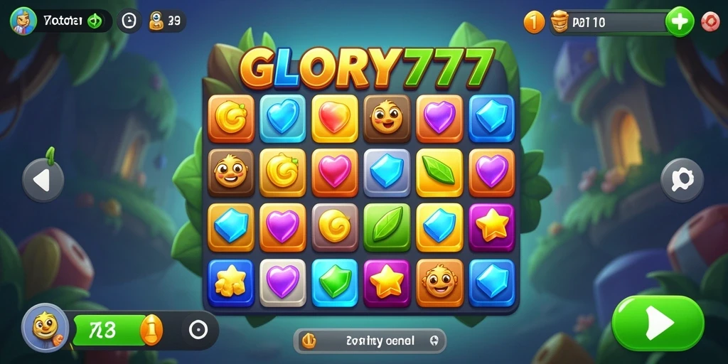 Screenshot gameplay GLORY777 menunjukkan keseruan mencocokkan objek Match-3.