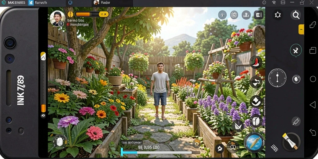 Tampilan gameplay INK789 yang menampilkan aktivitas berkebun yang seru.