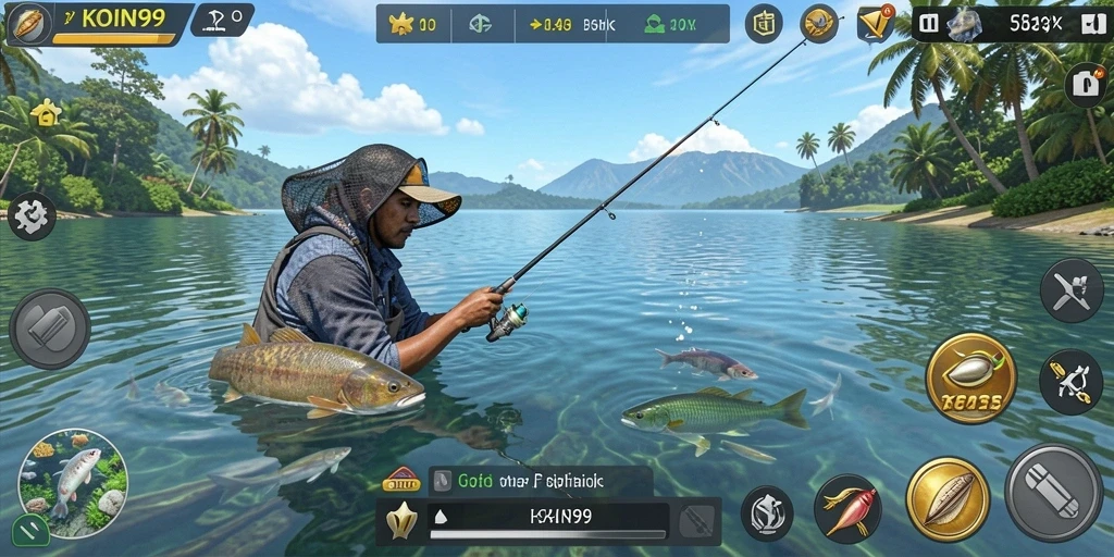 Gameplay KOIN99 yang menarik saat menangkap ikan.