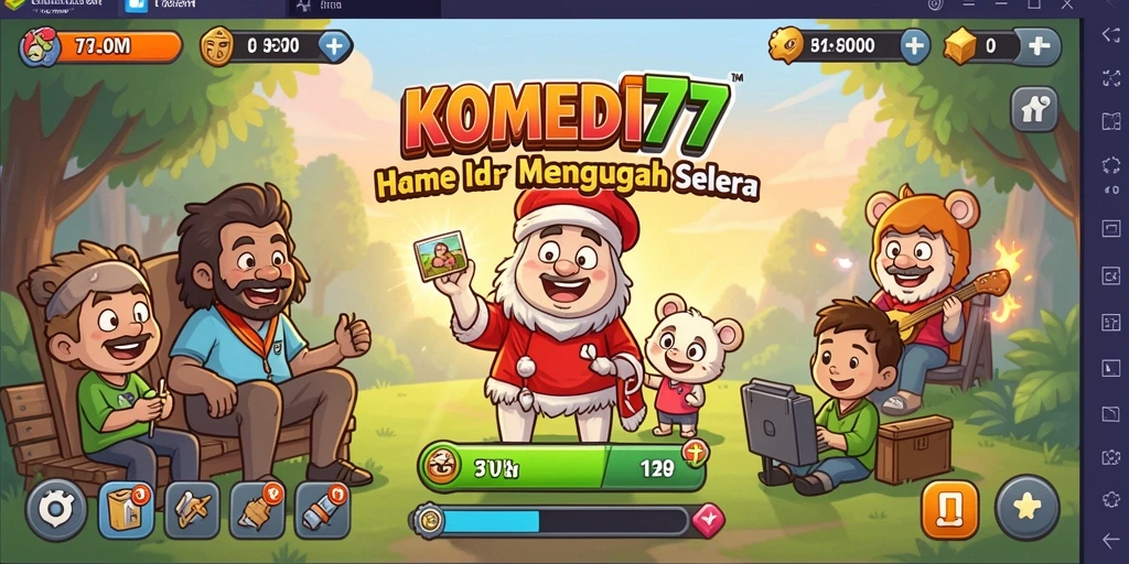 Tampilan gameplay KOMEDI77 dengan karakter lucu dan situasi konyol.