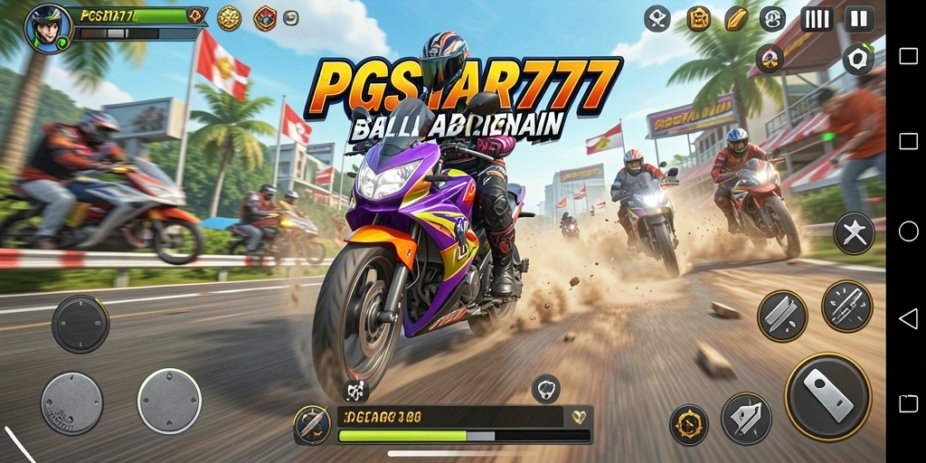 Screenshot PGSTAR777 menampilkan aksi balapan motor yang seru dan mendebarkan.