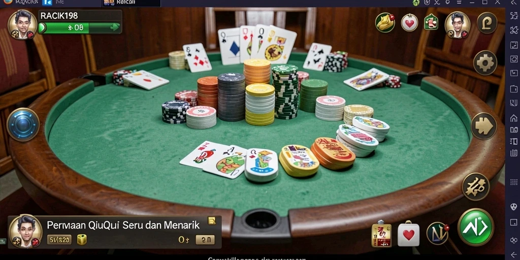 Tampilan gameplay seru dalam permainan QiuQiu di RACIK198.