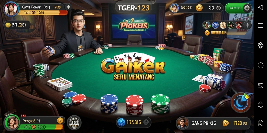 Tampilan utama gameplay Poker di TGER123 yang menegangkan.