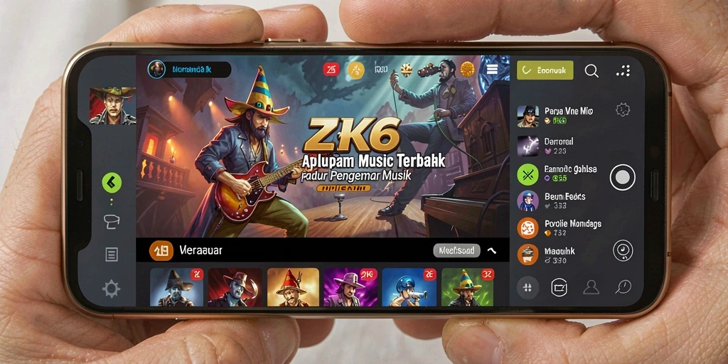 Screenshot gameplay ZK6 menampilkan pengalaman mendengarkan musik yang interaktif.